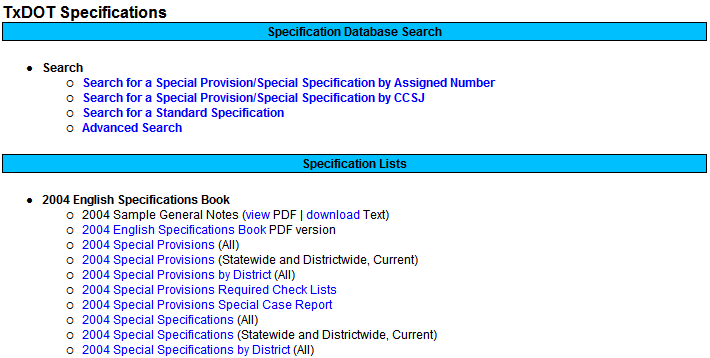 TxDOT Specifications