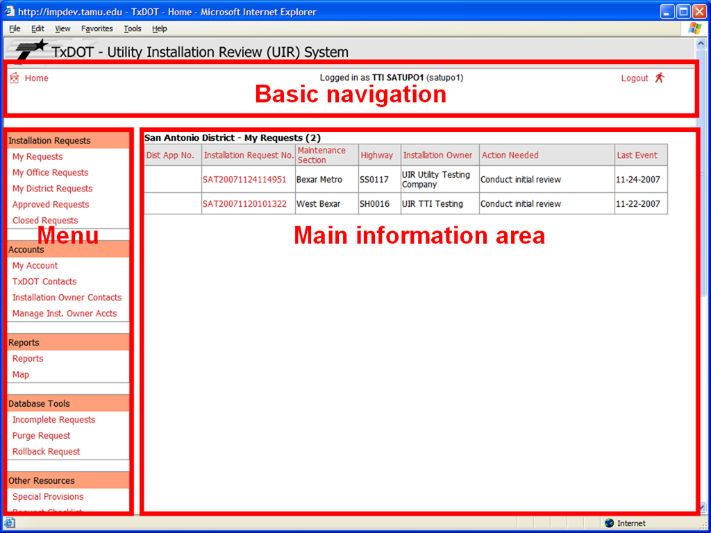 UIR TxDOT Interface