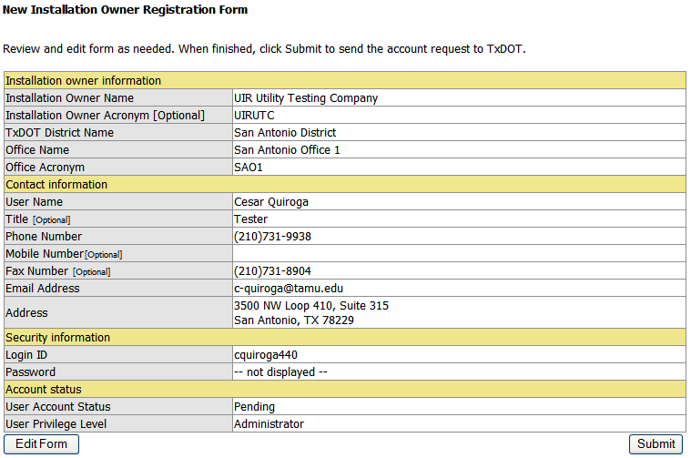 Registration Information Review